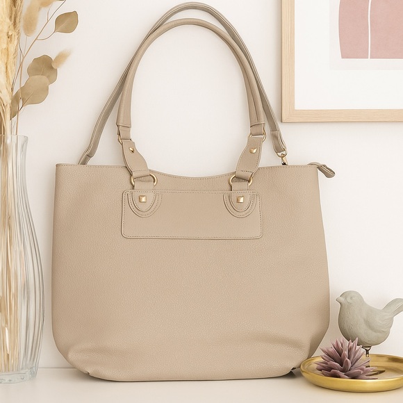 BCBG Paris Handbags - BCBG Beige Vegan Leather Tote Bag
